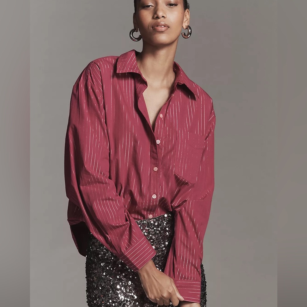 Anthropologie Lurex Stripe Buttondown Shirt Maeve Medium